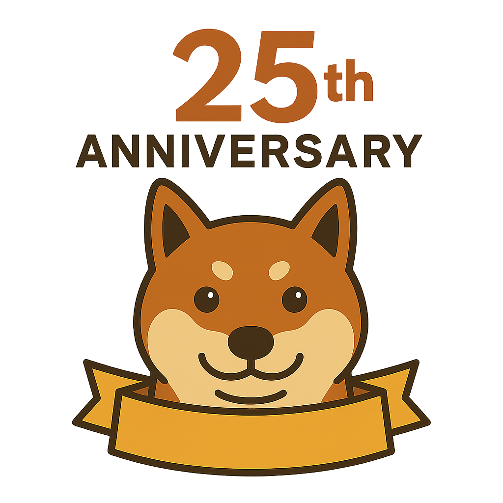まねTamaの25周年を祝う、柴犬TAMAの記念イラスト