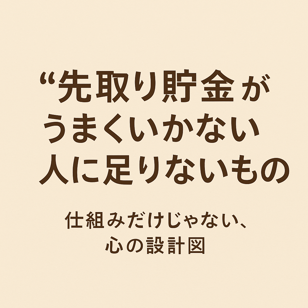 “先取り貯金”がうまくいかない人に足りないもの──仕組みだけじゃない、心の設計図